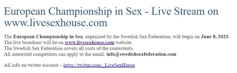 sweden sex championship live streaming and registration