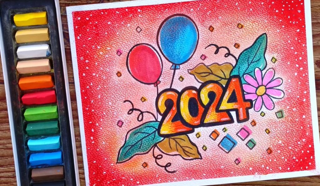 happy new year 2024 colorful art work